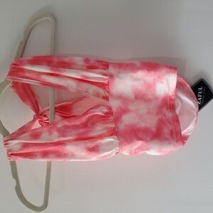 Zaful NWT Pink white stretch halter top for women one size tie back